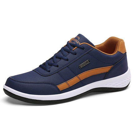 Leather Men Casual Shoes Breathable Leisure Male Sneakers All-match Men Shoes, Size: 40(Deep Blue)-garmade.com