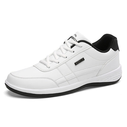 Leather Men Casual Shoes Breathable Leisure Male Sneakers All-match Men Shoes, Size: 50(White)-garmade.com