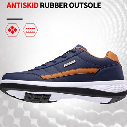 Leather Men Casual Shoes Breathable Leisure Male Sneakers All-match Men Shoes, Size: 40(Deep Blue)-garmade.com