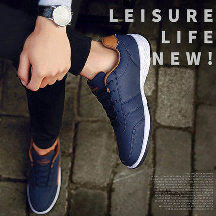 Leather Men Casual Shoes Breathable Leisure Male Sneakers All-match Men Shoes, Size: 50(Black)-garmade.com