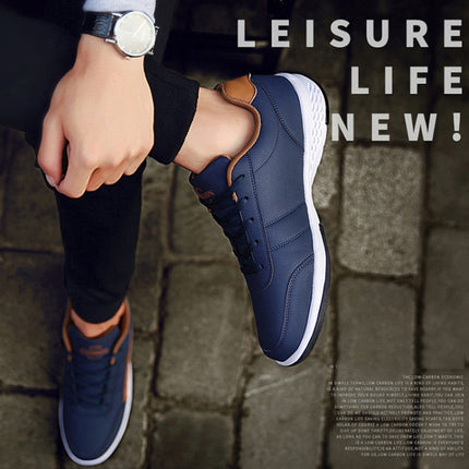 Leather Men Casual Shoes Breathable Leisure Male Sneakers All-match Men Shoes, Size: 48(Deep Blue)-garmade.com