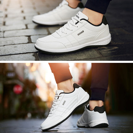 Leather Men Casual Shoes Breathable Leisure Male Sneakers All-match Men Shoes, Size: 50(White)-garmade.com