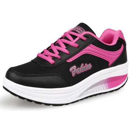 Spring and Autumn Thick Bottom Sports Womens Shoes Rocking Shoes Muffin Shoes, Size: 35(Black Red)-garmade.com
