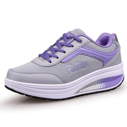 Spring and Autumn Thick Bottom Sports Womens Shoes Rocking Shoes Muffin Shoes, Size: 35(Gray Purple)-garmade.com