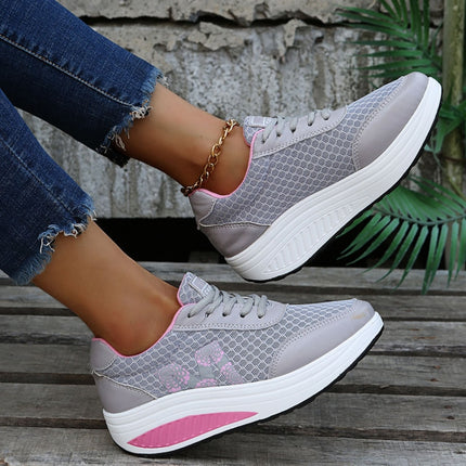 Womens Sneakers Thick Bottom Platform Shoes Mesh Breathable Rocker Shoes, Size: 42(Gray)-garmade.com