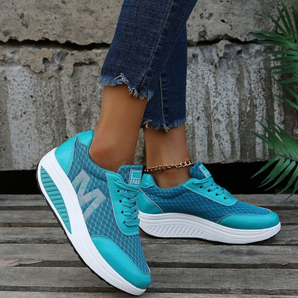 Womens Sneakers Thick Bottom Platform Shoes Mesh Breathable Rocker Shoes, Size: 43(Blue)-garmade.com