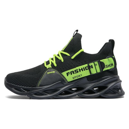 Men Light Breathable Casual Shoes Comfortable Mesh Sneakers Running Shoes, Size: 37(Black Green)-garmade.com