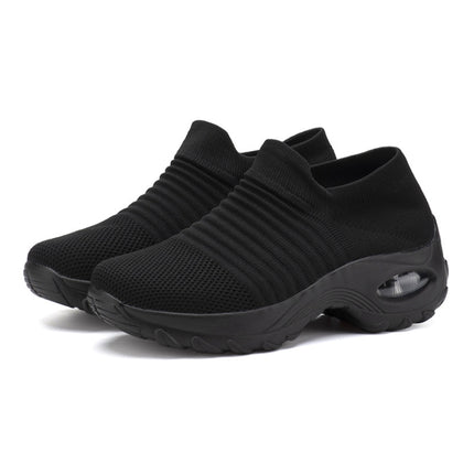 Sock Sneakers Women Walking Shoes Air Cushion Casual Running Shoes, Size: 35(Full Black)-garmade.com