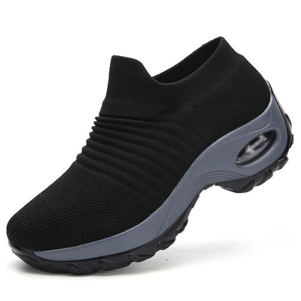 Sock Sneakers Women Walking Shoes Air Cushion Casual Running Shoes, Size: 36(Black)-garmade.com