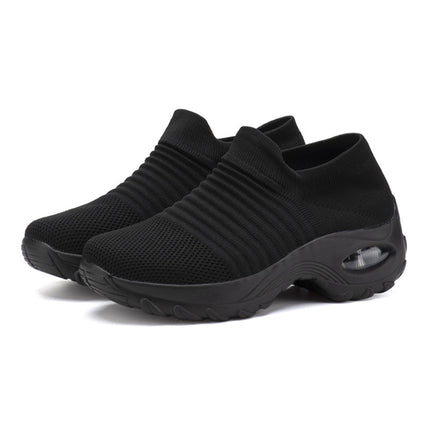 Sock Sneakers Women Walking Shoes Air Cushion Casual Running Shoes, Size: 37(Full Black)-garmade.com