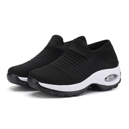 Sock Sneakers Women Walking Shoes Air Cushion Casual Running Shoes, Size: 39(Black and White)-garmade.com