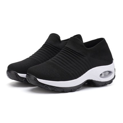 Sock Sneakers Women Walking Shoes Air Cushion Casual Running Shoes, Size: 42(Black and White)-garmade.com