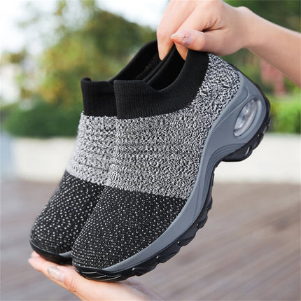 Sock Sneakers Women Walking Shoes Air Cushion Casual Running Shoes, Size: 41(Black and White)-garmade.com