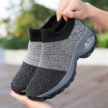 Sock Sneakers Women Walking Shoes Air Cushion Casual Running Shoes, Size: 37(Black and White)-garmade.com