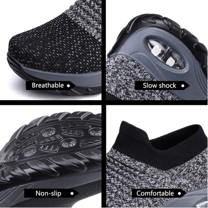 Sock Sneakers Women Walking Shoes Air Cushion Casual Running Shoes, Size: 35(Full Black)-garmade.com