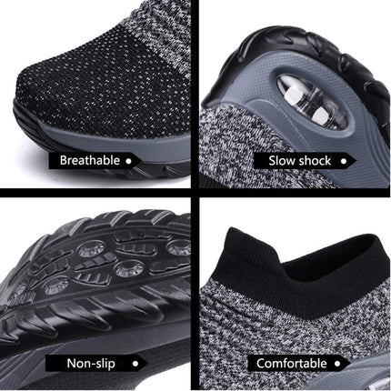 Sock Sneakers Women Walking Shoes Air Cushion Casual Running Shoes, Size: 43(Full Black)-garmade.com