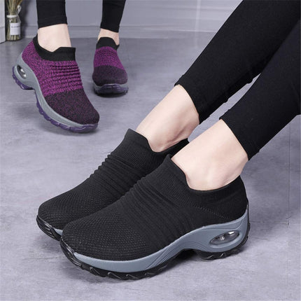 Sock Sneakers Women Walking Shoes Air Cushion Casual Running Shoes, Size: 35(Black and White)-garmade.com