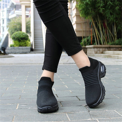 Sock Sneakers Women Walking Shoes Air Cushion Casual Running Shoes, Size: 35(Full Black)-garmade.com