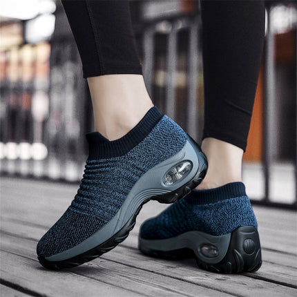 Sock Sneakers Women Walking Shoes Air Cushion Casual Running Shoes, Size: 35(Full Black)-garmade.com