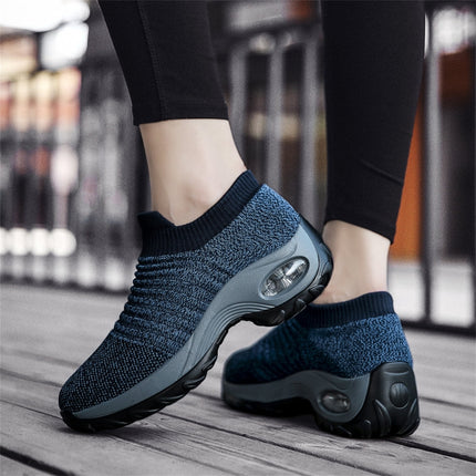 Sock Sneakers Women Walking Shoes Air Cushion Casual Running Shoes, Size: 41(Blue -gray)-garmade.com