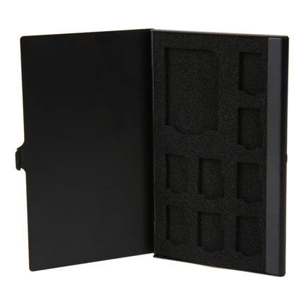 1SD+ 8TF Aluminum Micro SD Cards Holder Pin Storage Box 9 solts for SD/ SIM/TF Memory Card(Black)-garmade.com