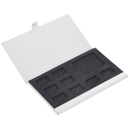 1SD+ 8TF Aluminum Micro SD Cards Holder Pin Storage Box 9 solts for SD/ SIM/TF Memory Card(Silver)-garmade.com