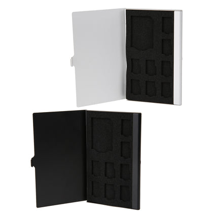 1SD+ 8TF Aluminum Micro SD Cards Holder Pin Storage Box 9 solts for SD/ SIM/TF Memory Card(Silver)-garmade.com