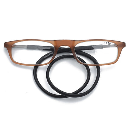 Portable Magnetic Hanging Neck Retractable Reading Glasses +125(Brown Frame Black Legs)-garmade.com
