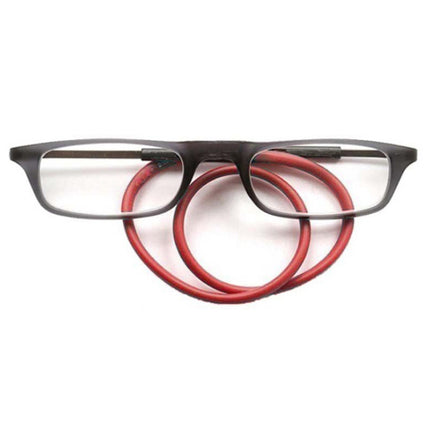 Portable Magnetic Hanging Neck Retractable Reading Glasses +125(Gray Frame Red Legs)-garmade.com