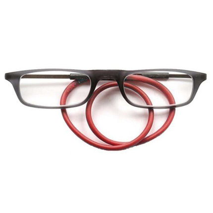 Portable Magnetic Hanging Neck Retractable Reading Glasses +150(Gray Frame Red Legs)-garmade.com