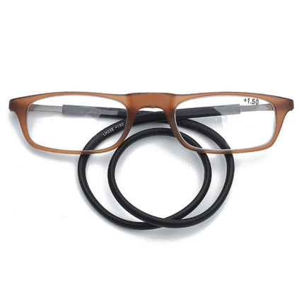 Portable Magnetic Hanging Neck Retractable Reading Glasses +175(Brown Frame Black Legs)-garmade.com