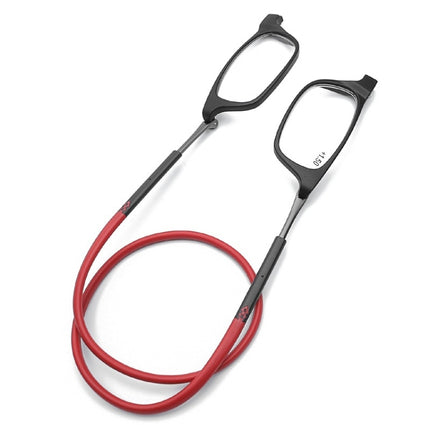 Portable Magnetic Hanging Neck Retractable Reading Glasses +250(Gray Frame Red Legs)-garmade.com