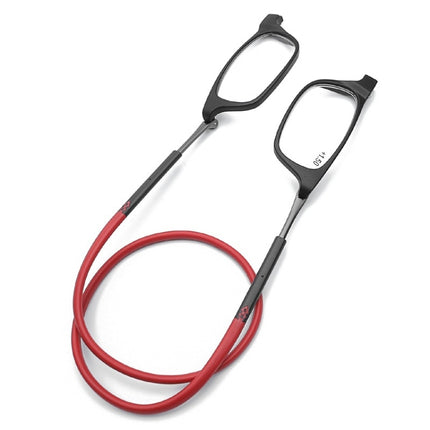 Portable Magnetic Hanging Neck Retractable Reading Glasses +175(Gray Frame Red Legs)-garmade.com