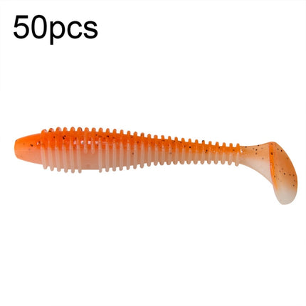 50pcs Threaded T-Tail Two Color Soft Baits Lures, Size: 7.5cm(Orange)-garmade.com