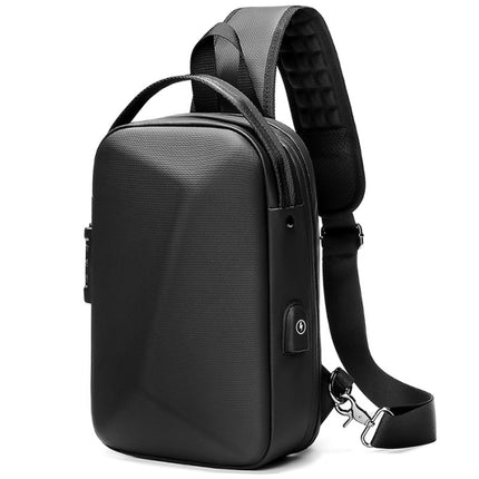 Casual Hard Shell Waterproof Chest Bag With USB Port Lightweight Outdoor Shoulder Messenger Bag(Black)-garmade.com