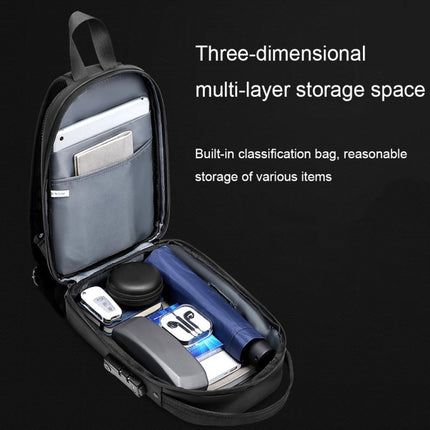 Casual Hard Shell Waterproof Chest Bag With USB Port Lightweight Outdoor Shoulder Messenger Bag(Black)-garmade.com