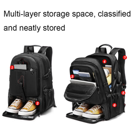 Large-capacity Expandable Shoe Compartment Backpack Camping Travel Bag with USB Port, Size: 50L(Black)-garmade.com