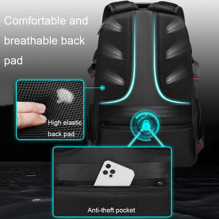 Large-capacity Expandable Shoe Compartment Backpack Camping Travel Bag with USB Port, Size: 65L(Black)-garmade.com