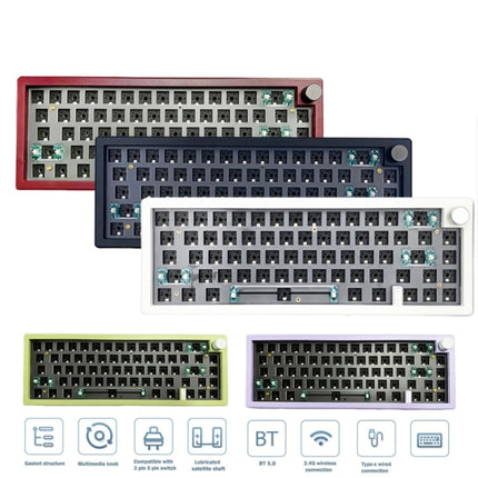 67 Keys Three-mode Customized DIY With Knob Mechanical Keyboard Kit Supports Hot Plug RGB Backlight, Color: Purple-garmade.com
