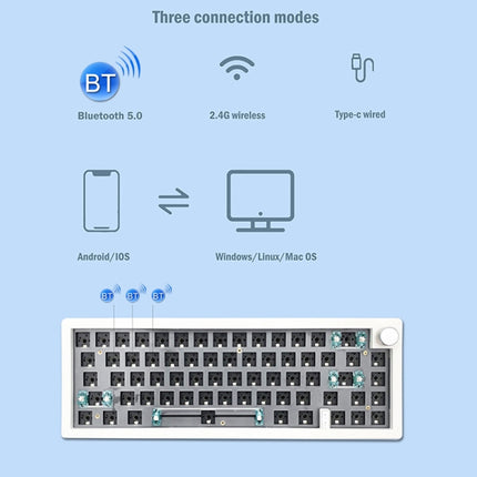 67 Keys Three-mode Customized DIY With Knob Mechanical Keyboard Kit Supports Hot Plug RGB Backlight, Color: Black-garmade.com