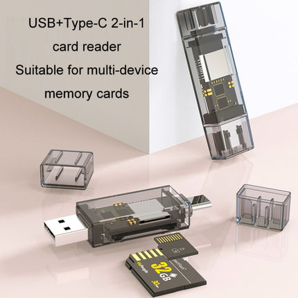 USB+TYPE-C SD/TF/OTG Computer U Disk Card Reader(Tea Color)-garmade.com