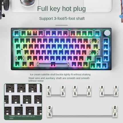 82 Keys Bluetooth Wireless 3-mode RGB Hot-plug Customized Mechanical Keyboard Kit(Black Transparent)-garmade.com