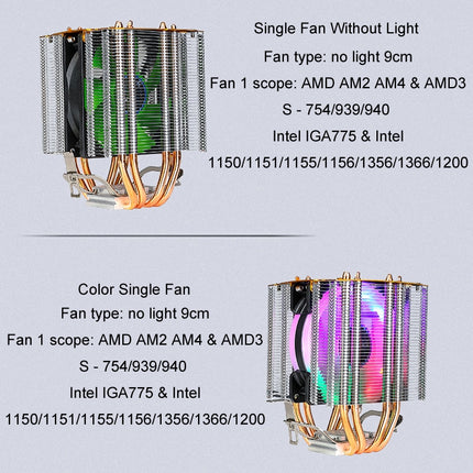EVESKY 500 Desktop Computer 4 Copper Tube Mute CPU Cooling Fan, Color: Color Single Fan-garmade.com