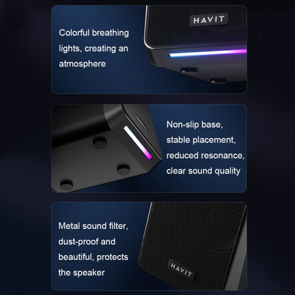 Havit A20 Plus Colorful Ambient Light Wired Computer Audio Stereo Surround Sound Speaker, Style: Black-garmade.com