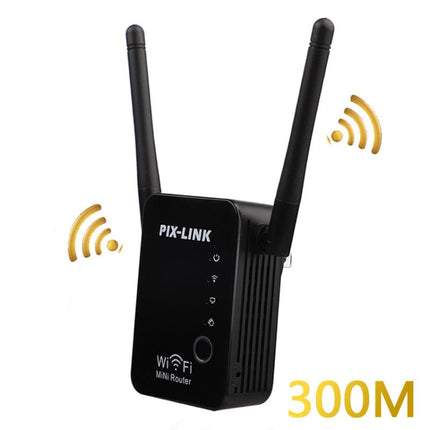 PIX-LINK 2.4G 300Mbps WiFi Signal Amplifier Wireless Router Dual Antenna Repeater(US Plug)-garmade.com