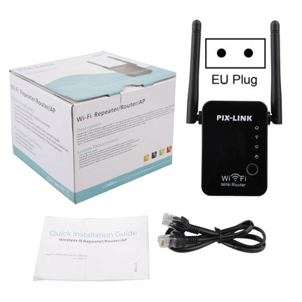 PIX-LINK 2.4G 300Mbps WiFi Signal Amplifier Wireless Router Dual Antenna Repeater(EU Plug)-garmade.com