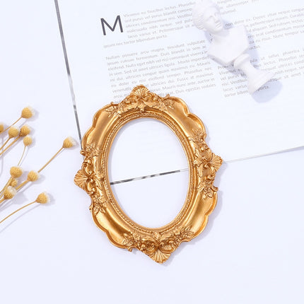 Vintage Gold Resin Mini Photo Frame Earrings Jewelry Decoration Photo Props(Oval)-garmade.com