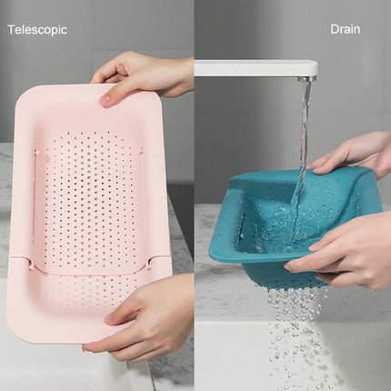 Retractable Plastic Drain Basket Sink Rack Kitchen Sink Vegetable Washing Basket(White)-garmade.com