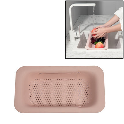 Retractable Plastic Drain Basket Sink Rack Kitchen Sink Vegetable Washing Basket(Pink)-garmade.com