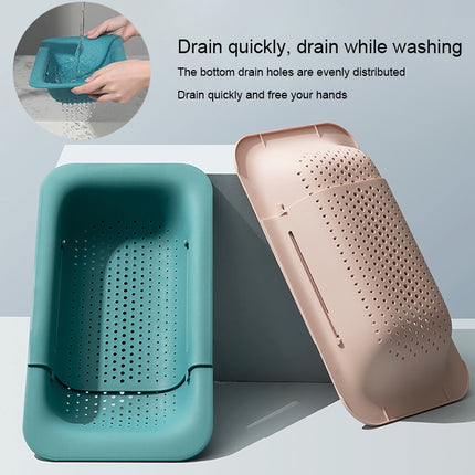 Retractable Plastic Drain Basket Sink Rack Kitchen Sink Vegetable Washing Basket(Pink)-garmade.com